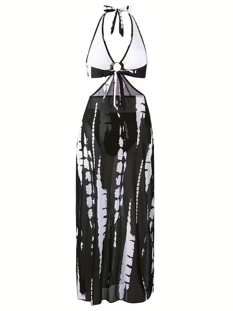 Women's Fashion Swimwear Black and White 2pcs Set