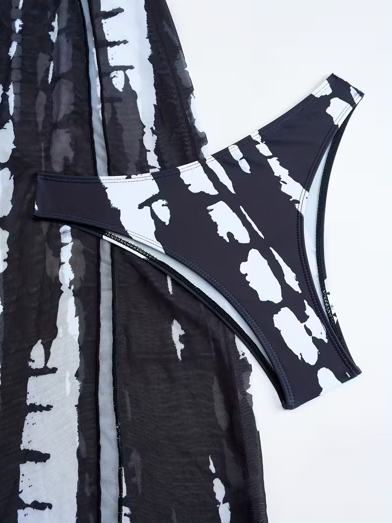 Women's Fashion Swimwear Black and White 2pcs Set