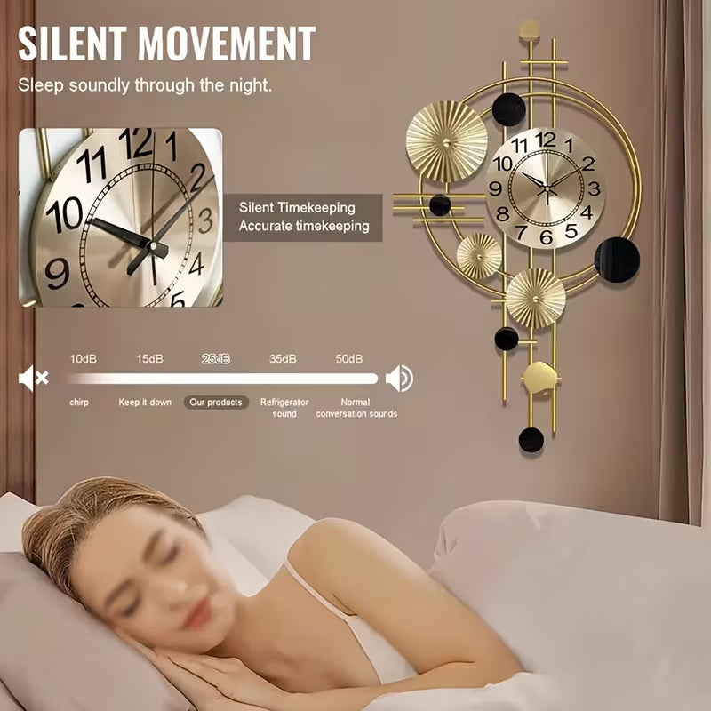 Metal Wall Clock Decorative 3D Modern Golden Wall Art Clock