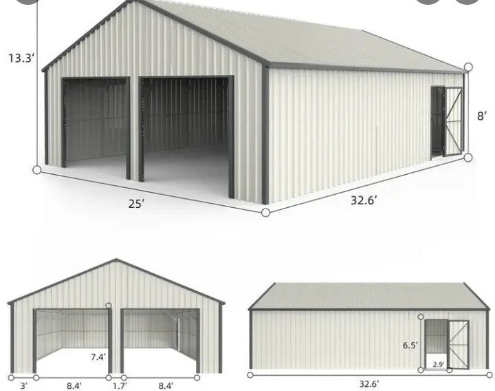 25x33ft Double Garage Metal Shed