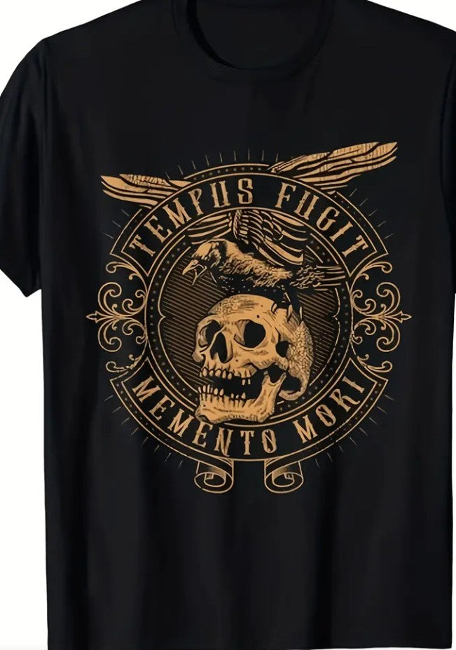 Men's Tempus Fugit Memento Mori Skull Gothic T-Shirt – Black