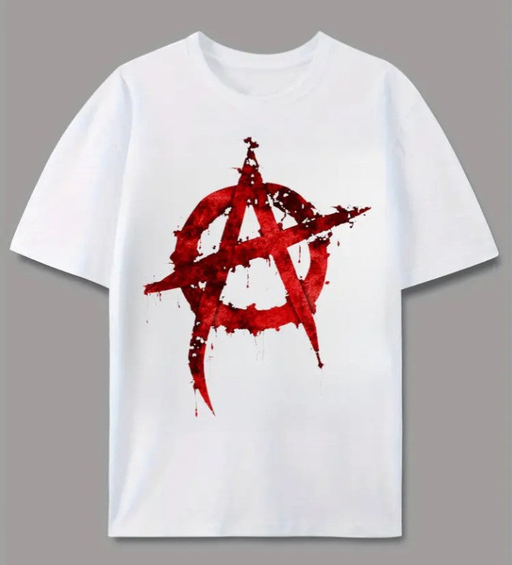 Men's Gothic Punk Anarchy Symbol Blood Drip T-Shirt – White