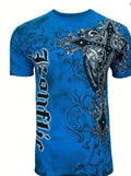 Men's Blue Cross Wing Full-Print Graphic T-Shirt – Streetwear