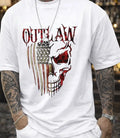 Men's OUTLAW Skull American Flag Graphic T-Shirt – White Oversized