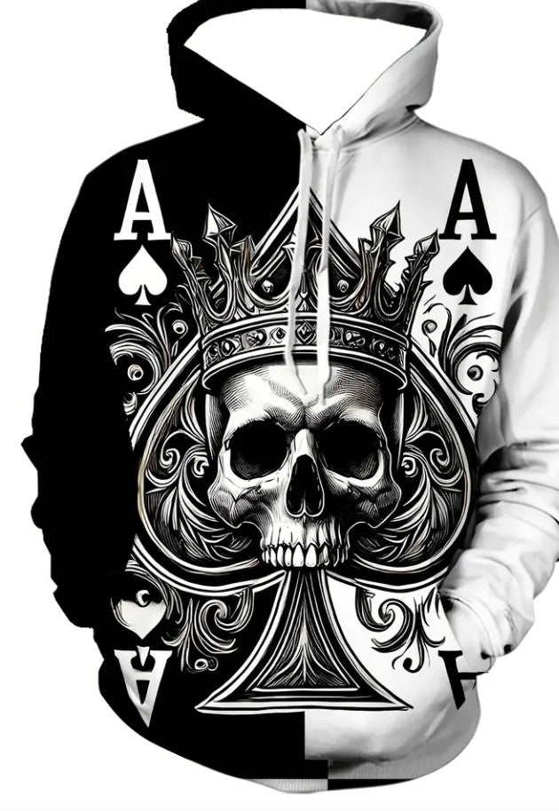 Ace of Spades Skull Crown 3D Print Hoodie – Black & White