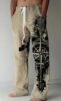 Men's Compass & Arrow Graphic Drawstring Pants – Tan Digital Print