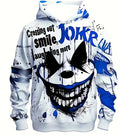 Joker Clown Face 3D Print Pullover Hoodie – White/Blue Graphic