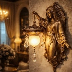 Victorian Mary Statue Lantern Wall Lamp