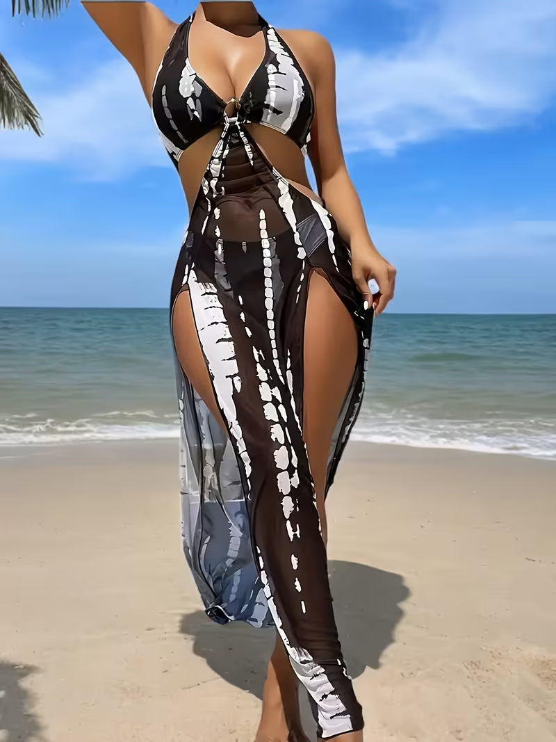 Women's Fashion Swimwear Black and White 2pcs Set