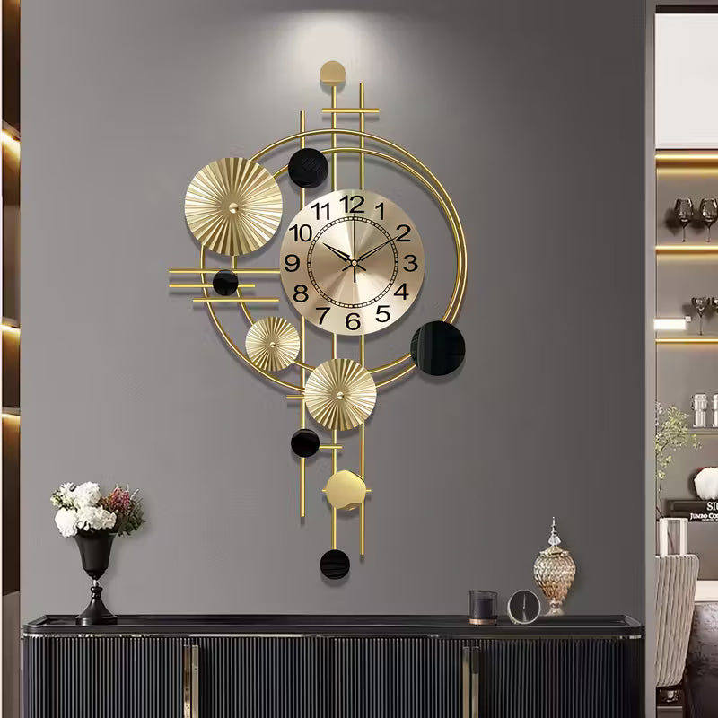 Metal Wall Clock Decorative 3D Modern Golden Wall Art Clock