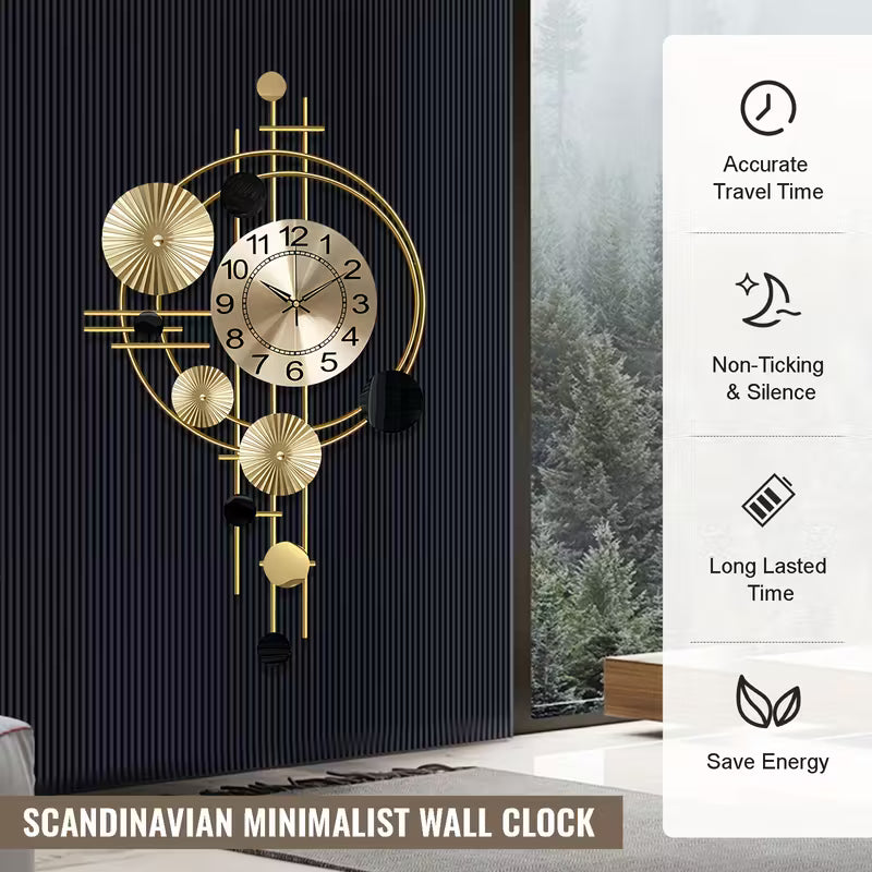 Metal Wall Clock Decorative 3D Modern Golden Wall Art Clock
