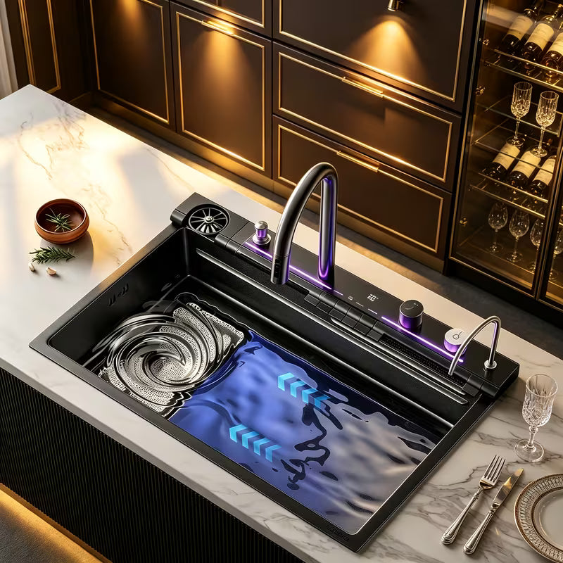Multifunctional Stainless Steel Kitchen Sink Set - Black