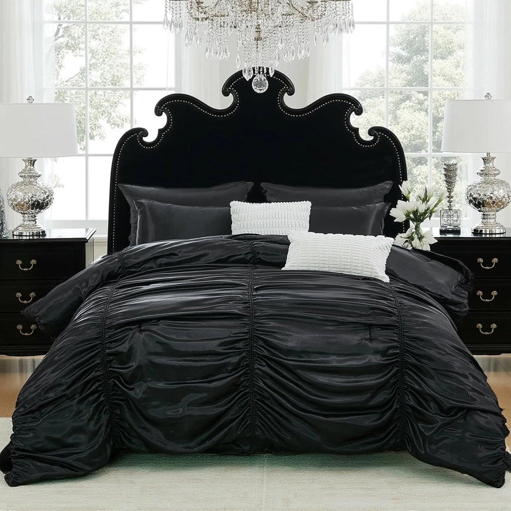 Black Satin Comforter Set 9 Pcs Luxury Bedding Set